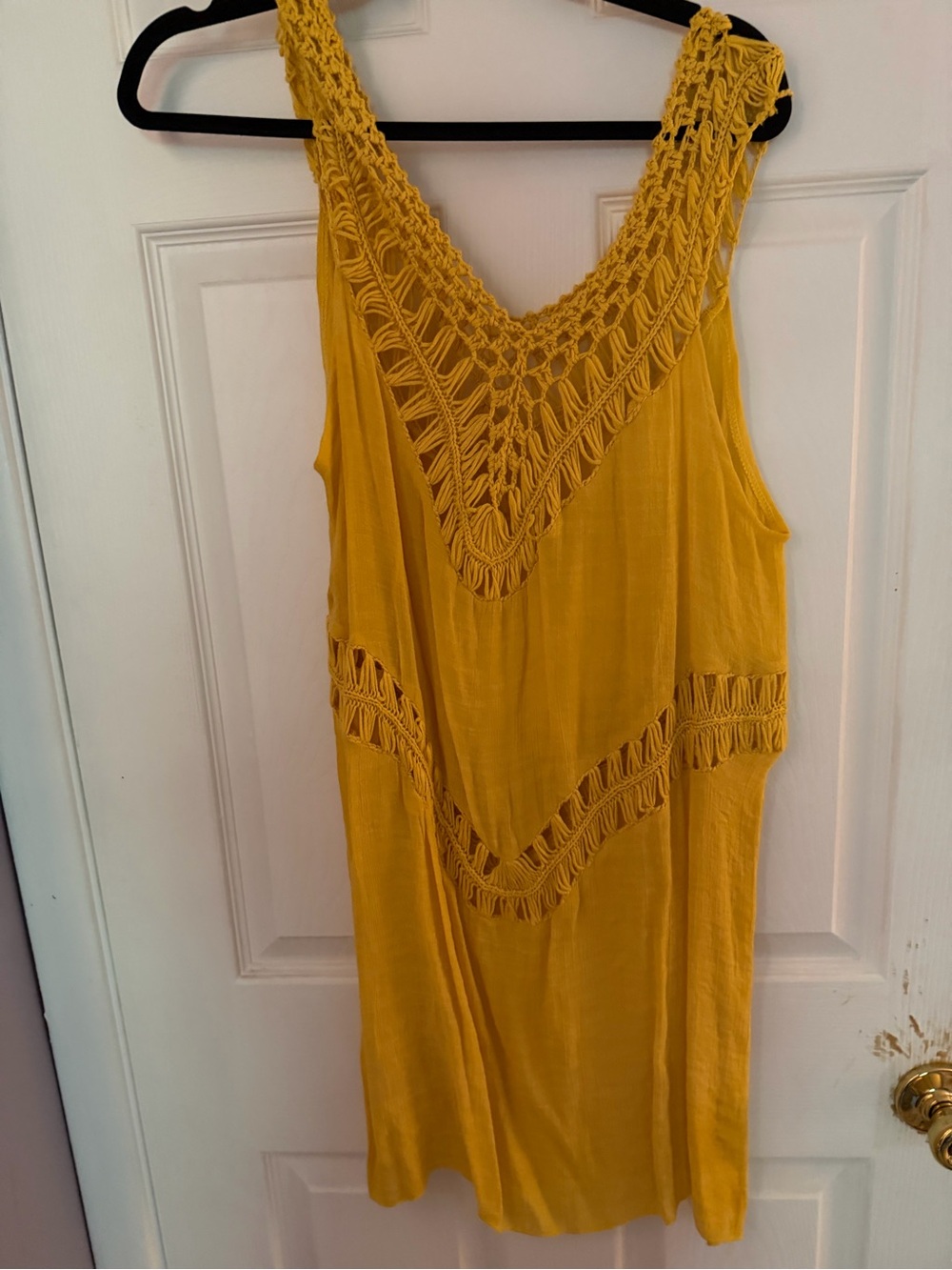 Mustard Yellow Crochet-Detail Swim Cover-Up